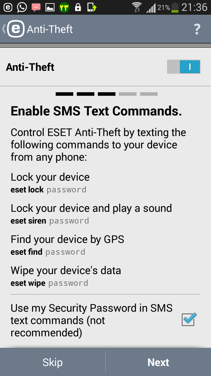 فعال کردن سیستم ضدسرقت ESET Mobile Security